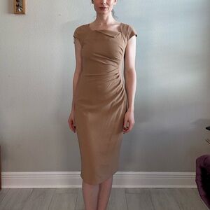L.K. Bennett- Beige sheath dress. Sz 4z. MIDI. Touches. Collar detail